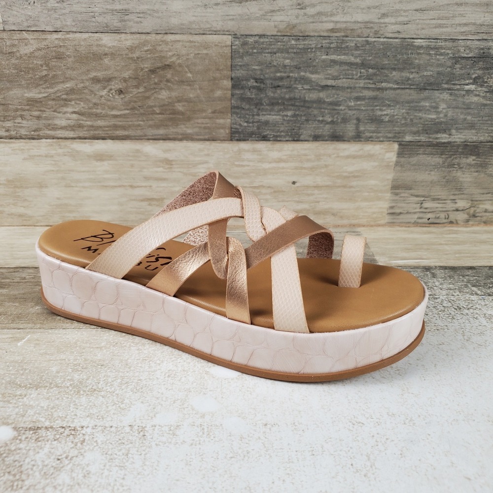 Blowfish Malibu Mando Womens Platform Sandal Sz 8.5M Powder Faux Leather Slip On